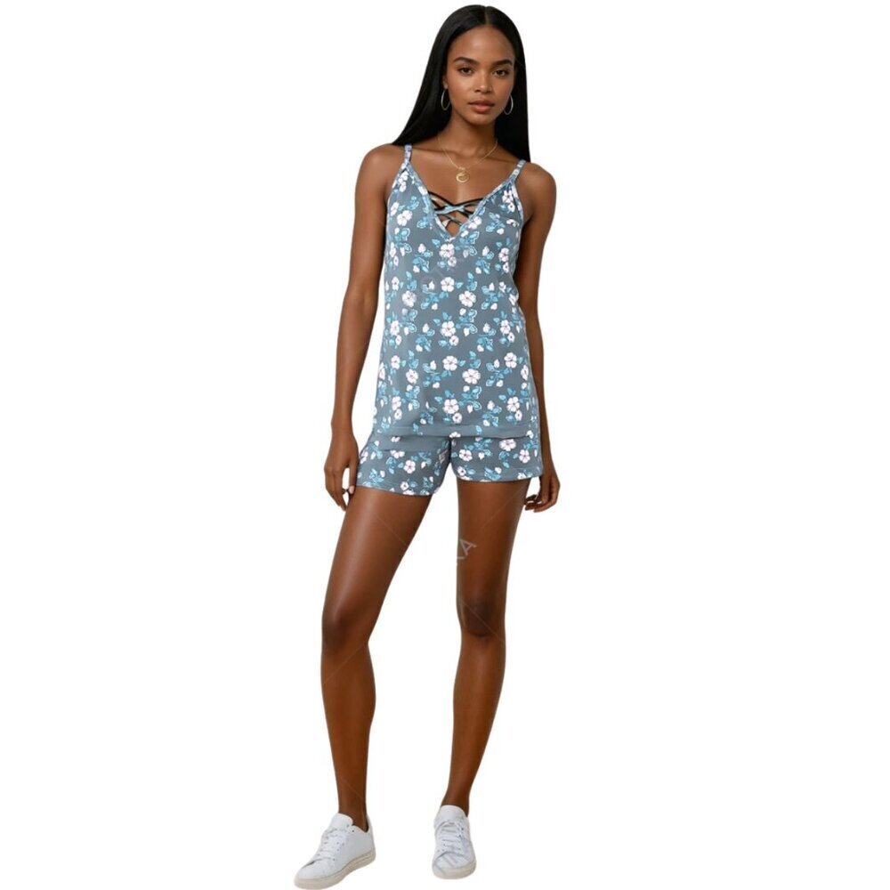 Nanette Lepore Gray Floral 2-Piece Pajama Set Shorts & Tank SMALL